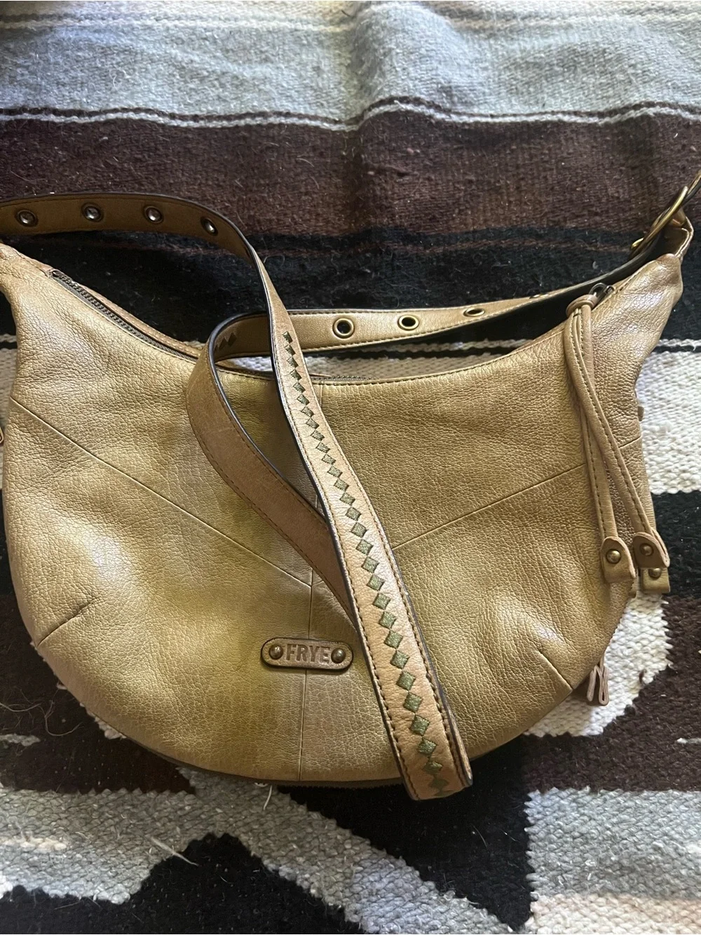 Frye Beige/Tan Leather Hobo with Brass Logo Tag